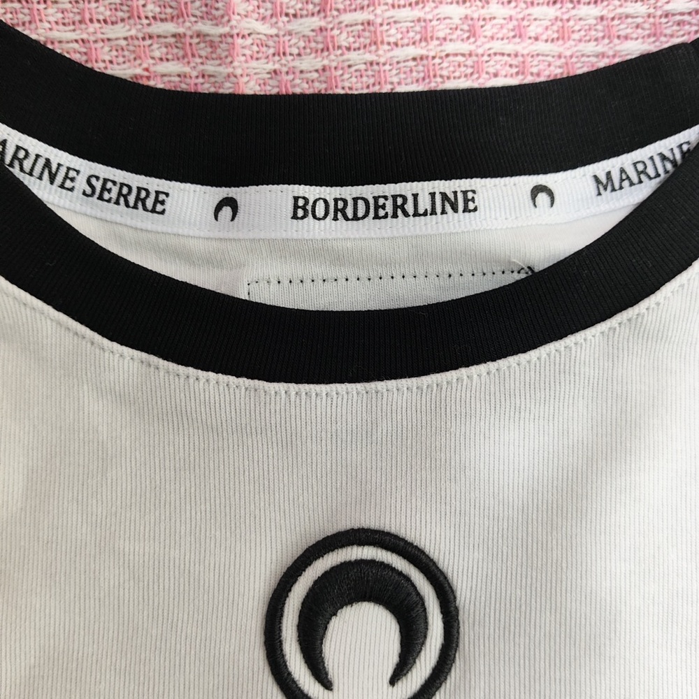 Marine Serre White Cropped Moon Logo Ringer Tee with Black Trim - Picture 4 of 8